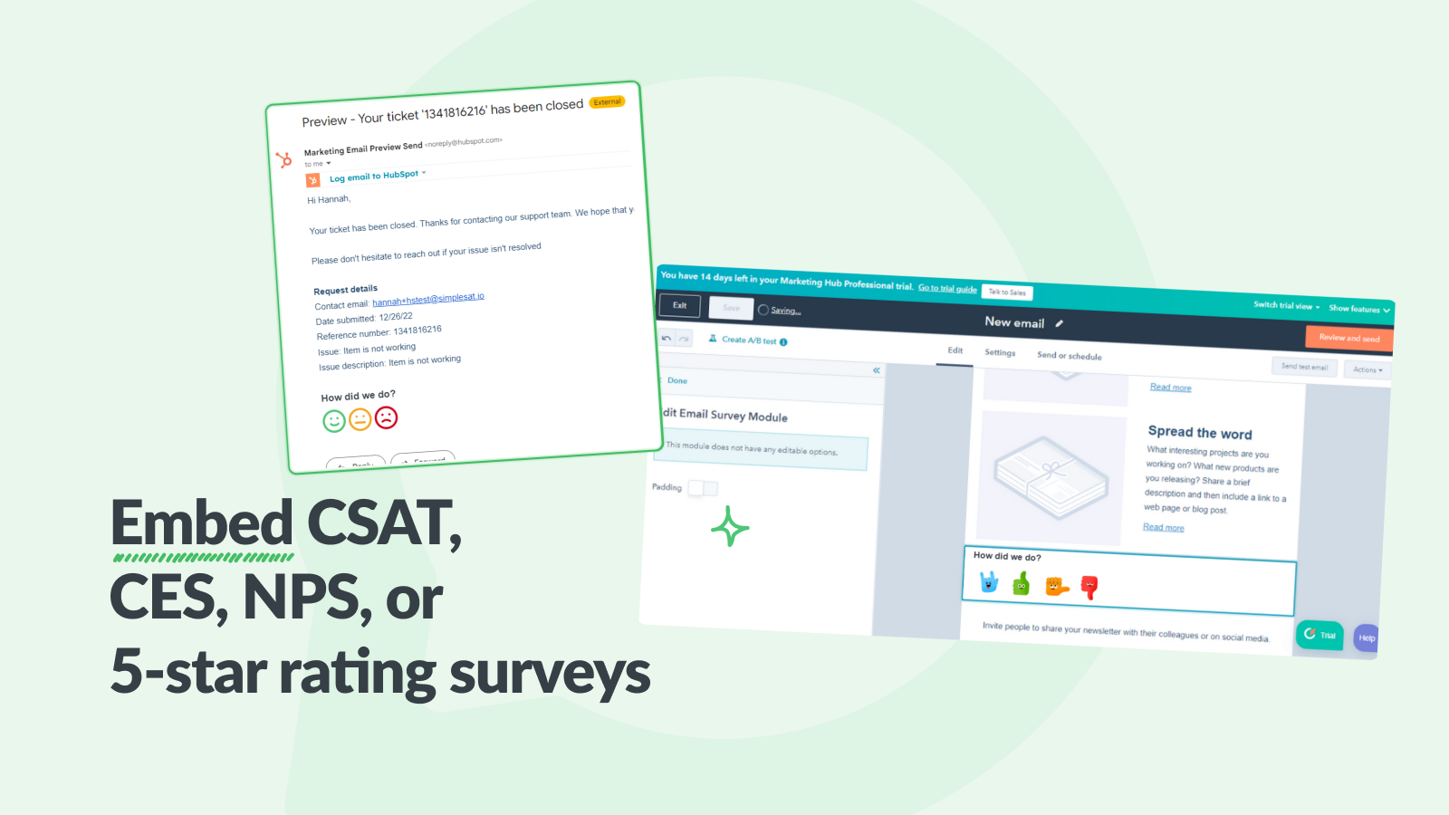 Embed CSAT, CES, NPS, and 5-star rating survey