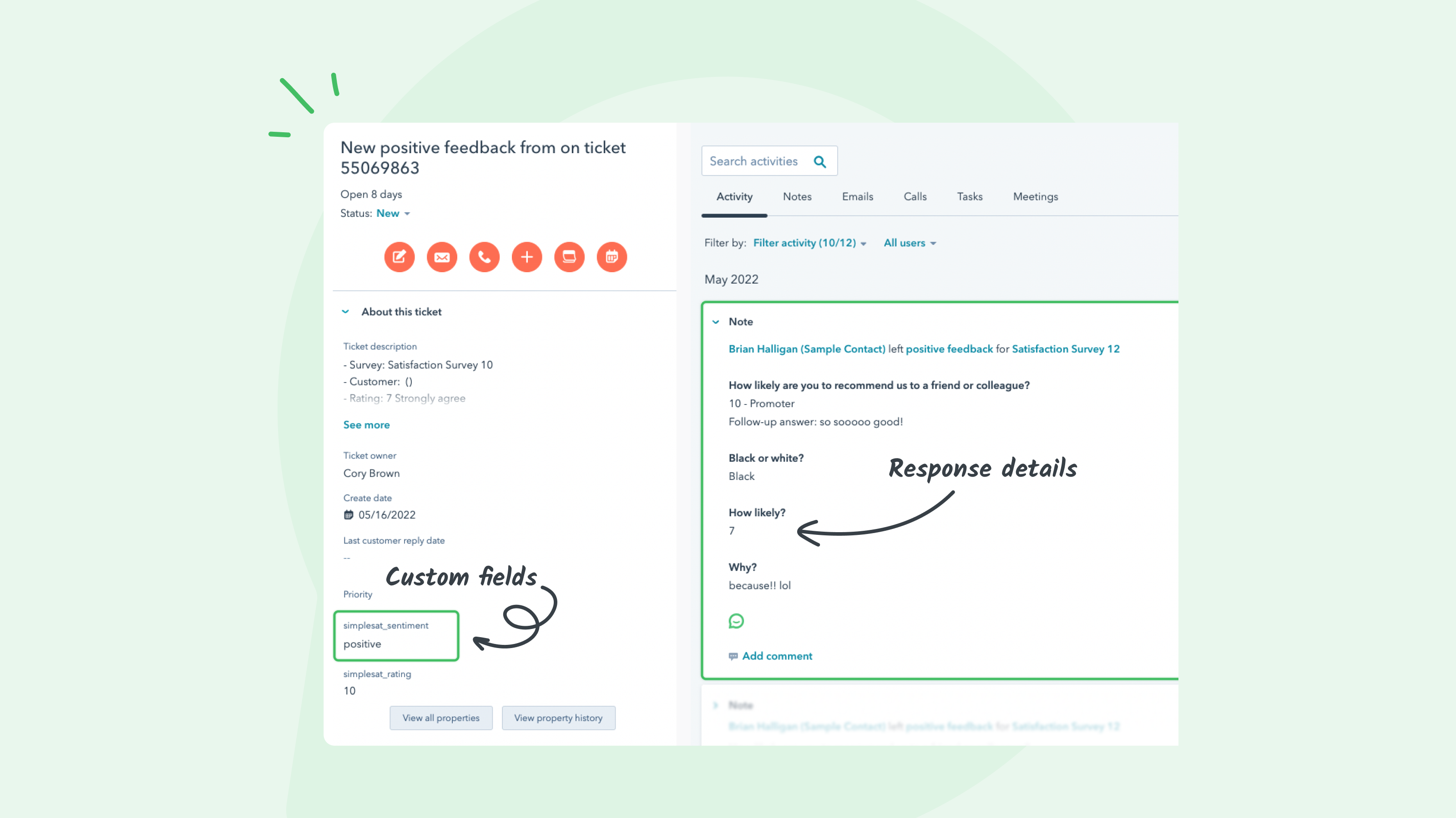 Update contact properties with rating details